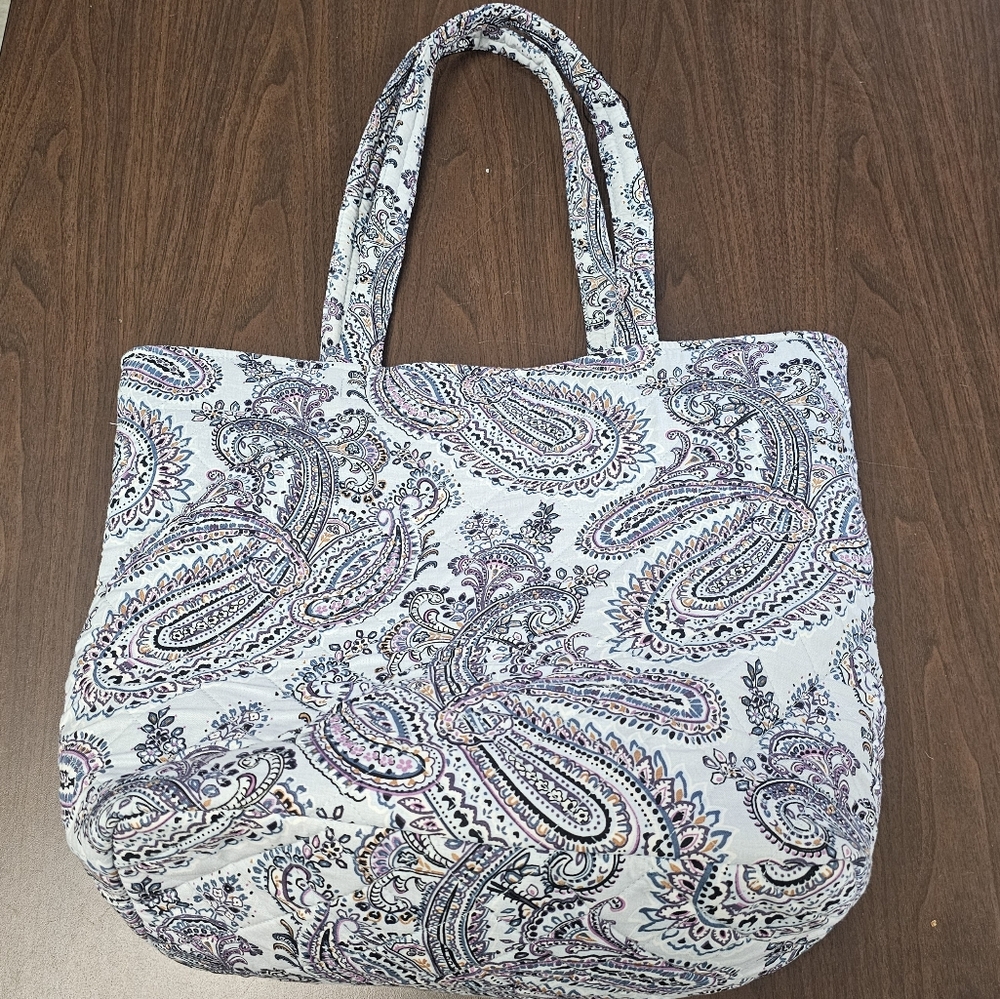 Vera Bradley Paisley Quilted Tote in White, Purple, Pink
